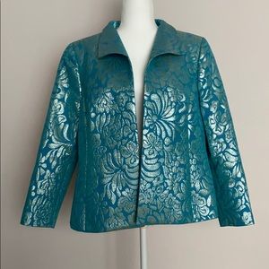 Nina McLemore Metallic Silk Lining Floral Blazer